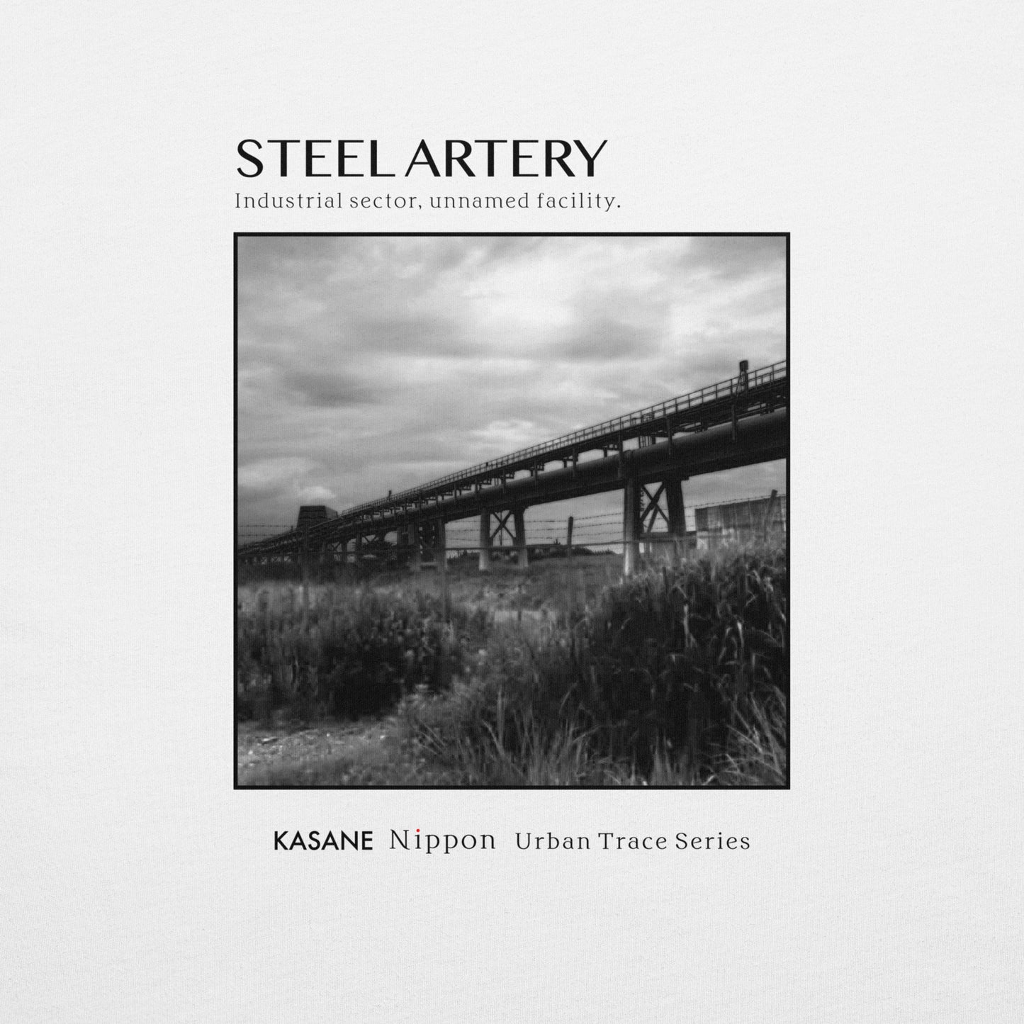 Industrial pipeline labyrinth photography, monochrome steel artery abstract art, minimalist Japanese urban aesthetic.